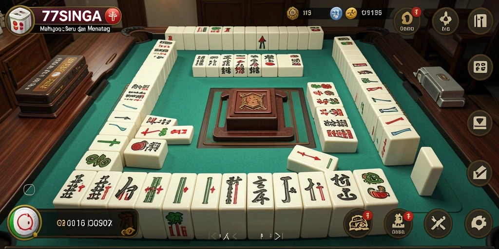 Screenshot gameplay 77SINGA dengan pemandangan tantangan Mahjong yang menarik.