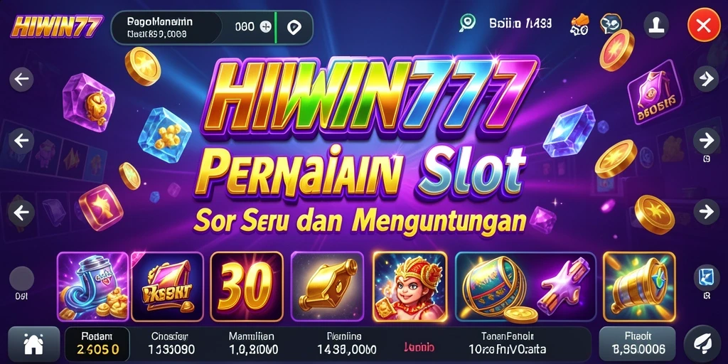 Tampilan gameplay slot di HIWIN777 yang penuh warna dan bersinar.