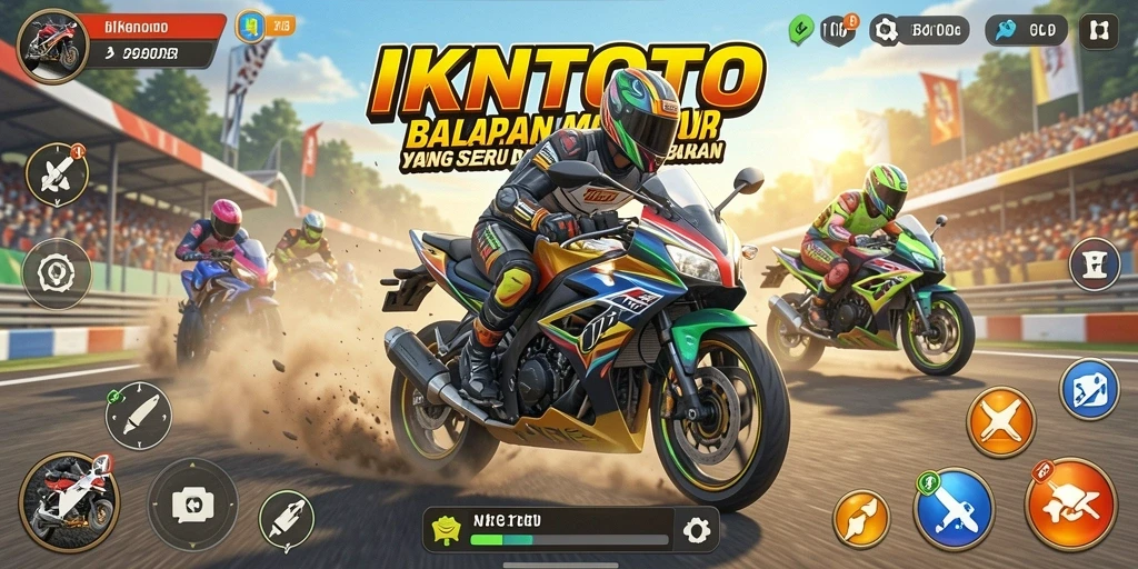 Screenshot gameplay seru dari IKNTOTO dengan balapan motor.