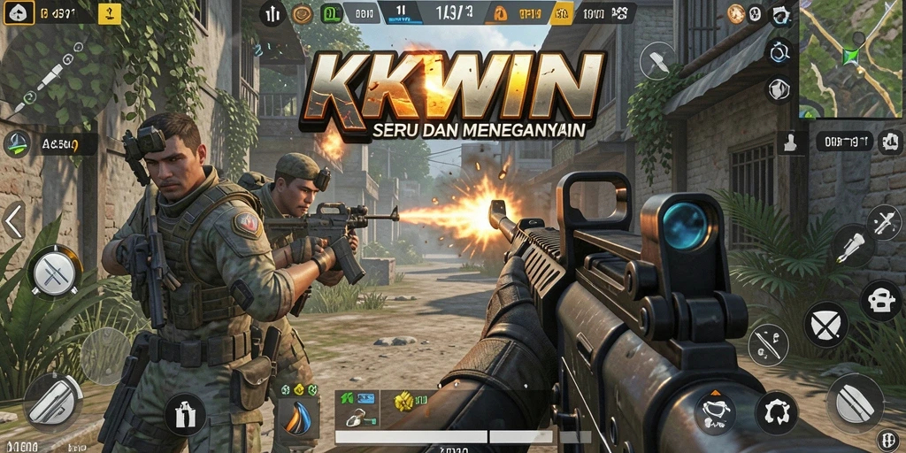 Screenshot KKWIN menampilkan aksi seru dalam pertempuran FPS.