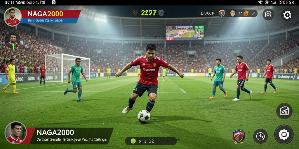 Tampilan gameplay seru dalam NAGA2000 dengan aksi sepak bola yang mendebarkan.