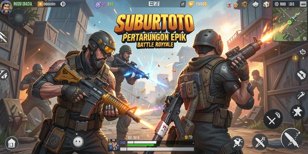 Tampilan gameplay seru dalam SUBURTOTO, pertarungan seru di arena Battle Royale.