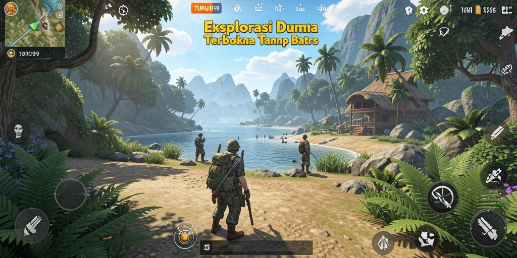 Tampilan gameplay TURU99 yang epik dalam dunia terbuka.