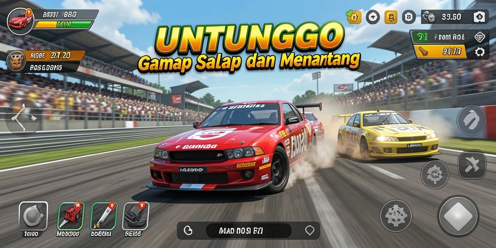 Gameplay seru UNTUNGGO dengan mobil balap cepat dan lintasan menantang.