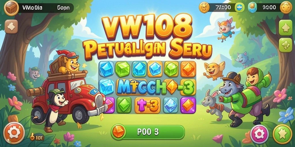 Tampilan menarik dari gameplay VW108 saat menyelesaikan level Match-3.